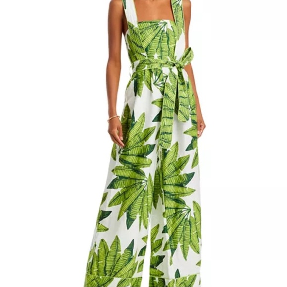 🌿 FARM Rio Palm Fan Wide Leg Jumpsuit w/ Contrast Piping Large 12 14 NWT - Picture 6 of 12